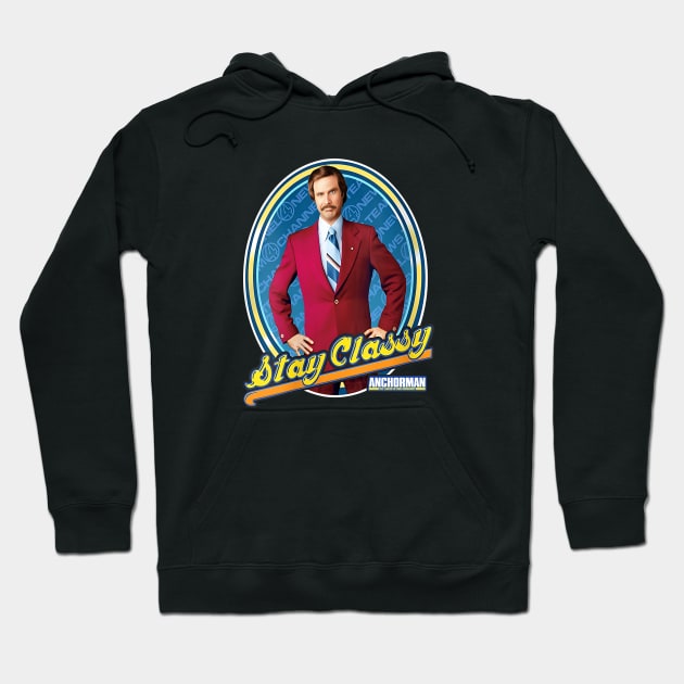 Anchorman Ron Burgundy Stay Classy Framed Portrait Hoodie by Story At Dawn 